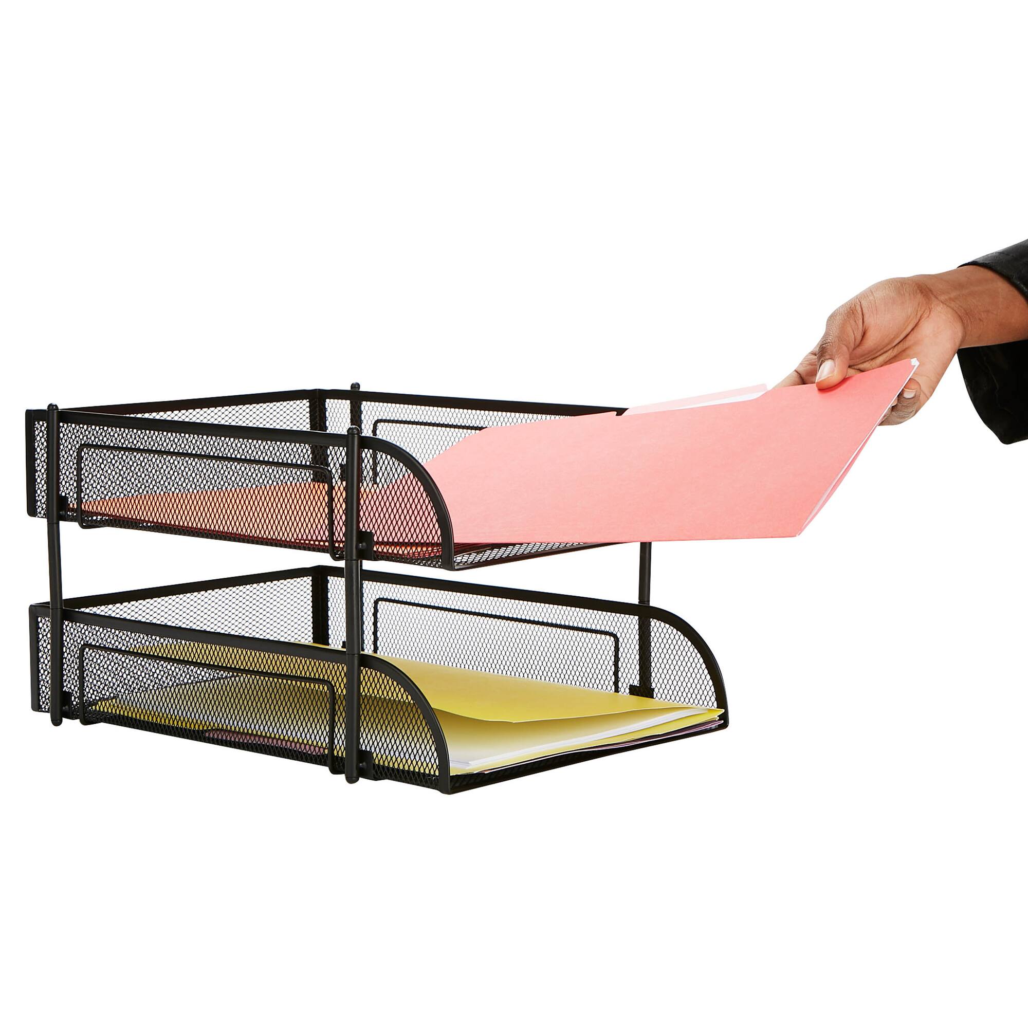 Mind Reader Black 2 Piece Stackable Metal Mesh Letter Tray